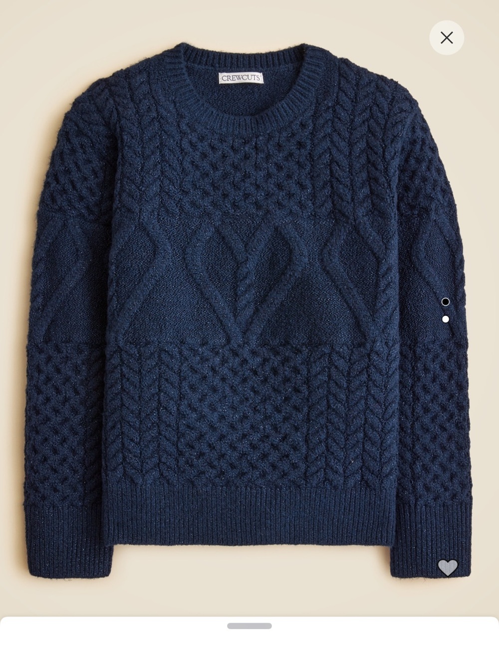 New with tags J.Crew girls heart Navy blue Cable-knit sweater with lurex